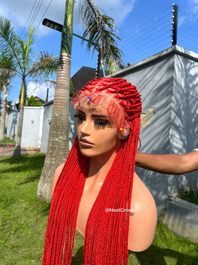 38” Red ready to ship Knotless braids