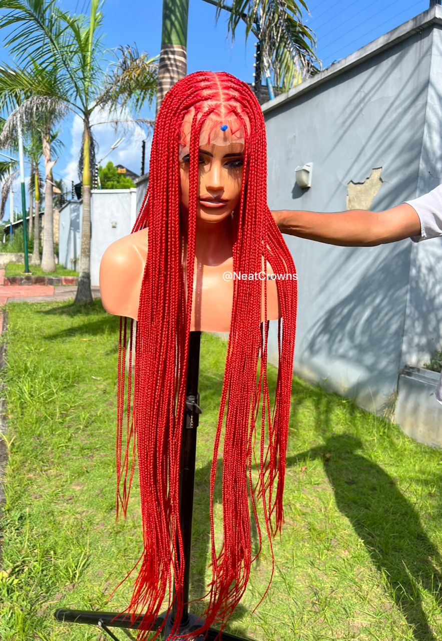 38” Red ready to ship Knotless braids