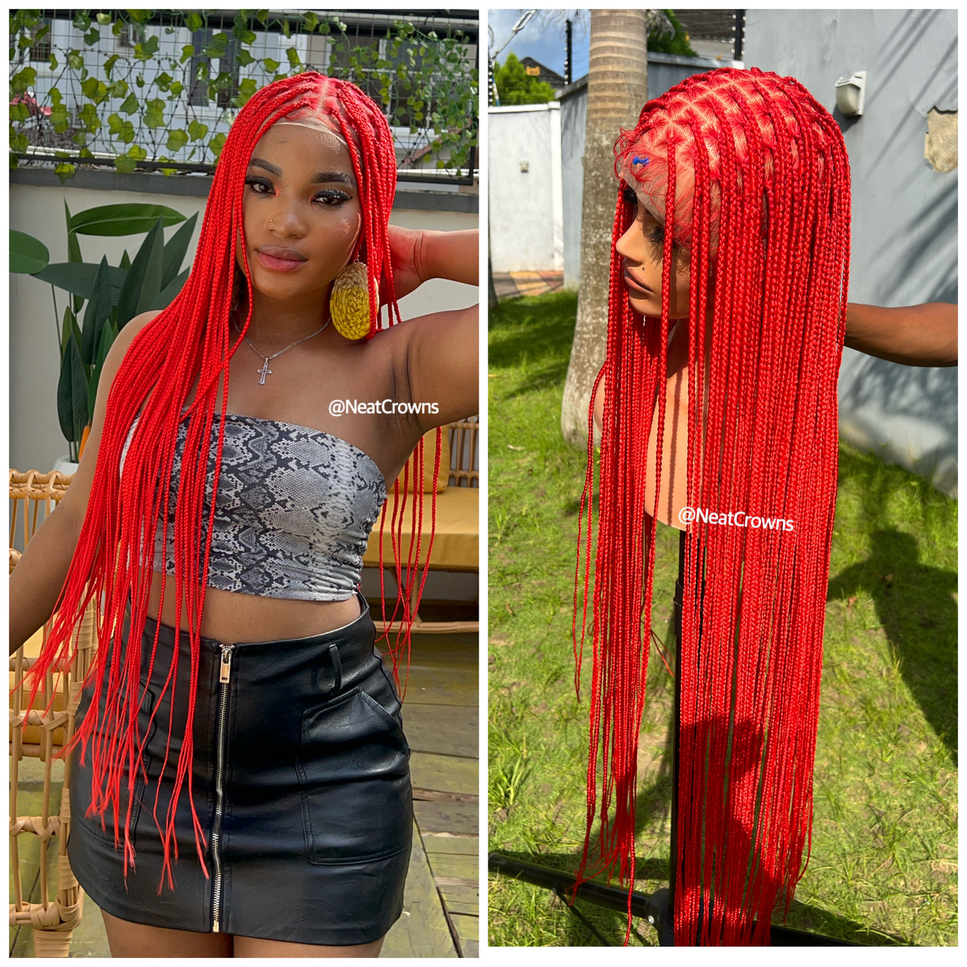 38” Red ready to ship Knotless braids
