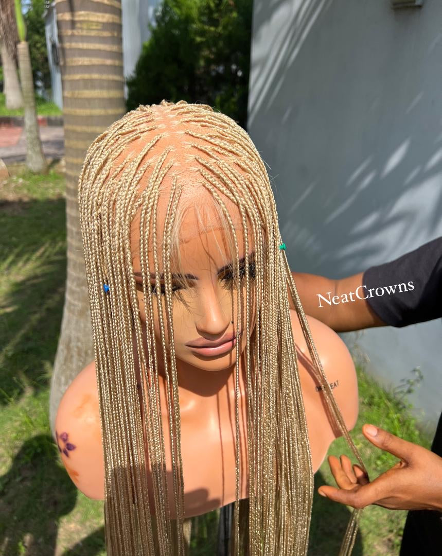 45 inches Blonde micro Knotless braids Swiss full lace wig