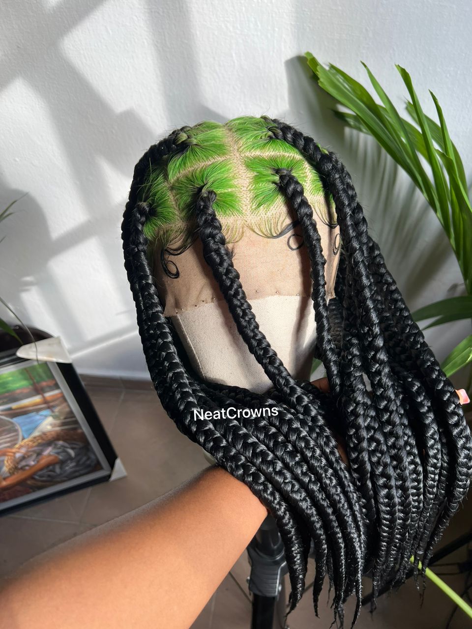 Green roots Jumbo Knotless braids wig