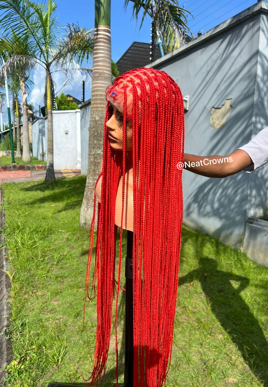 38” Red ready to ship Knotless braids