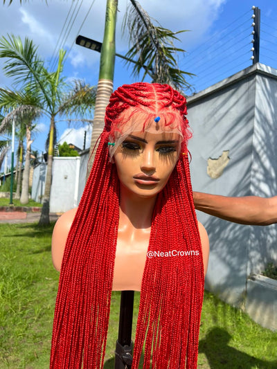 38” Red ready to ship Knotless braids