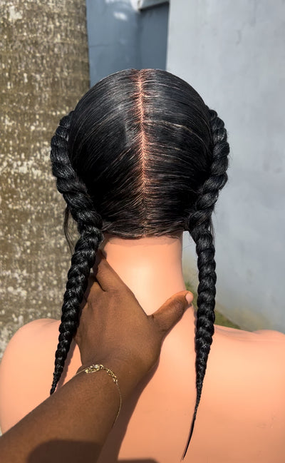 Salt and Pepper Pigtails Grandma wigs cornrows Dutchess double Dutch