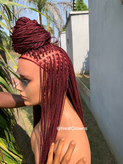 Merlot color micro Knotless braids full lace wig