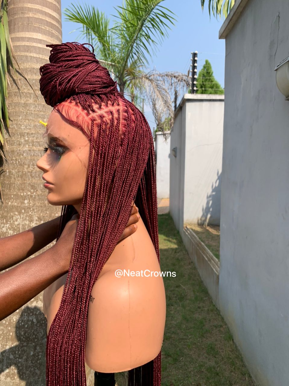 Merlot color micro Knotless braids full lace wig