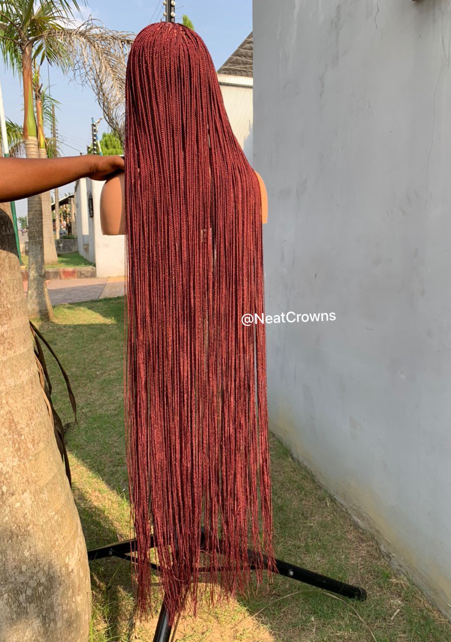 Merlot color micro Knotless braids full lace wig