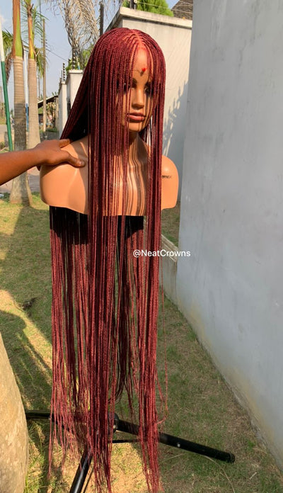 Merlot color micro Knotless braids full lace wig