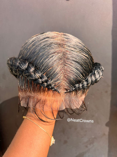 Salt and Pepper Pigtails Grandma wigs cornrows Dutchess double Dutch