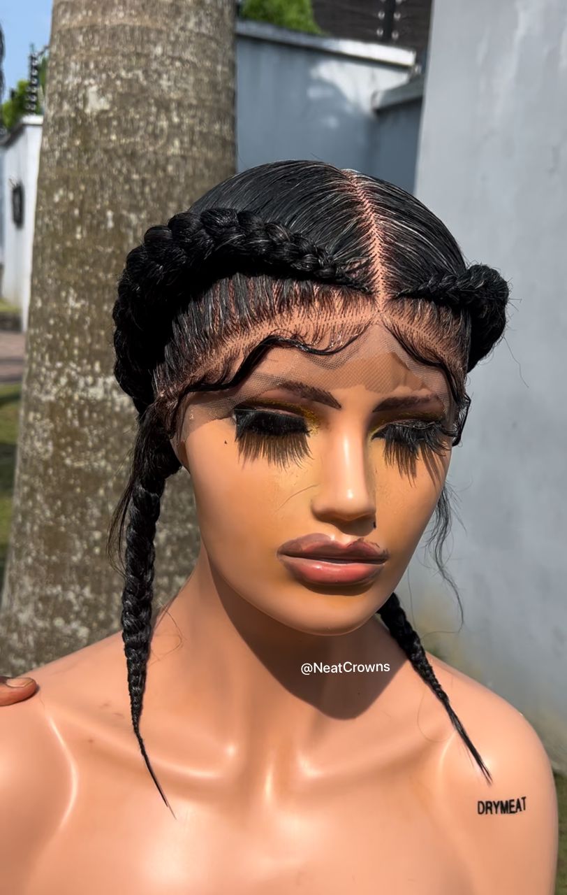 Salt and Pepper Pigtails Grandma wigs cornrows Dutchess double Dutch