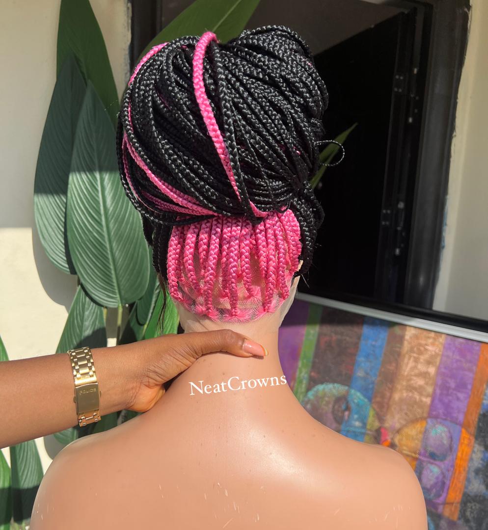 36 inches Black/pink full lace Knotless braids wig
