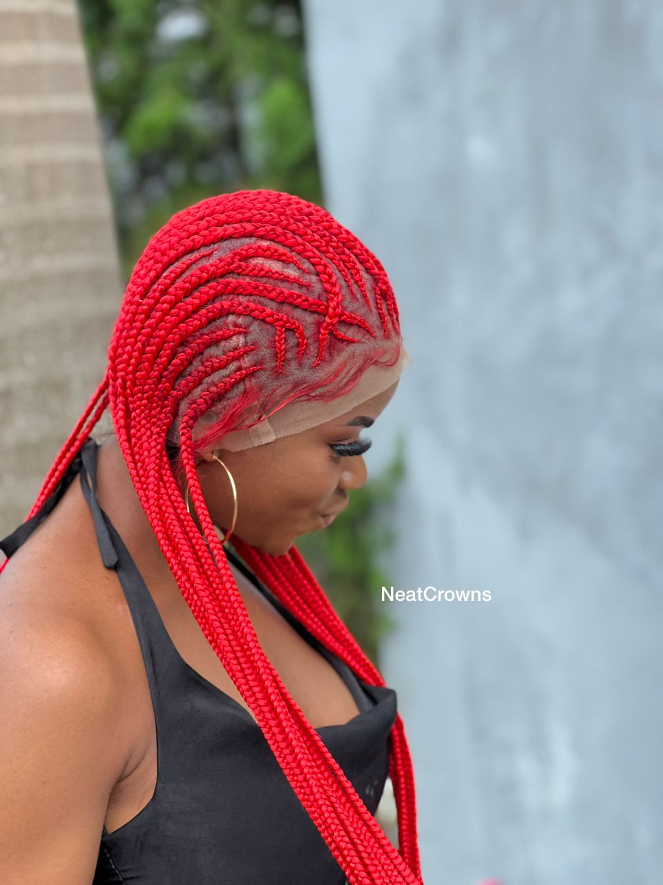Ready to ship red cornrow wig