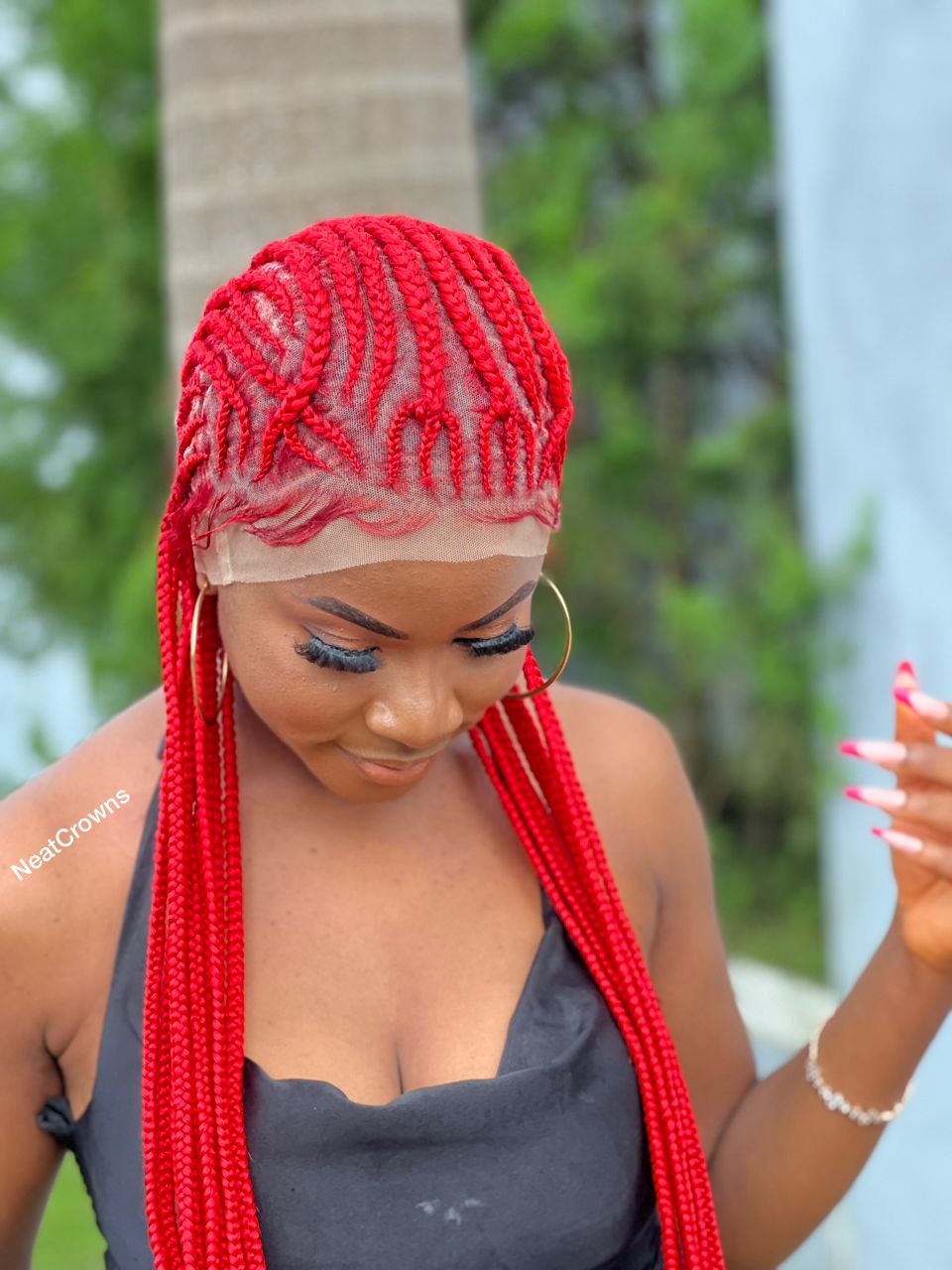 Ready to ship red cornrow wig