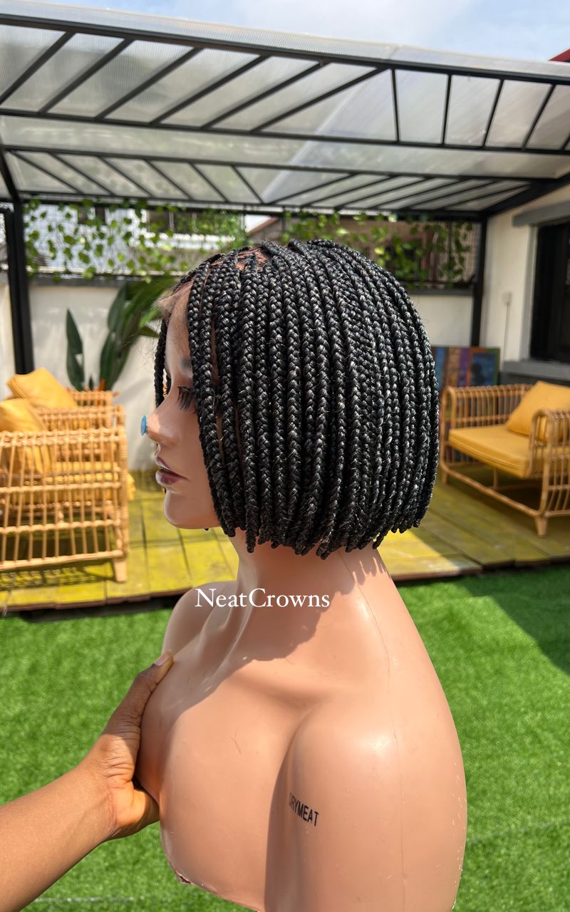 Salt and pepper Bob Knotless braids wig