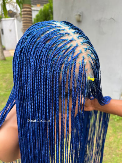 45” Royal Blue micro Knotless braids SWISS full lace wig