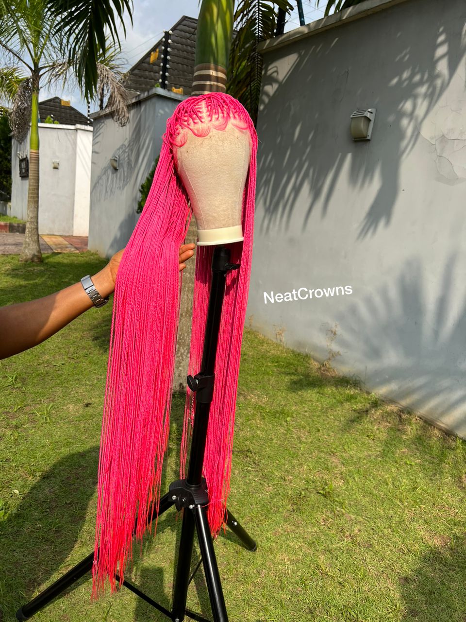 45 inches Pink Barbie micro Knotless braids swiss full lace wig