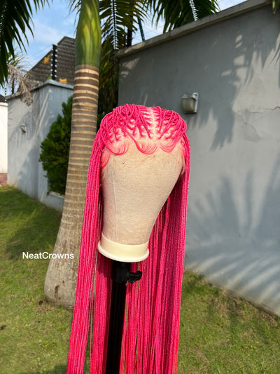 45 inches Pink Barbie micro Knotless braids swiss full lace wig