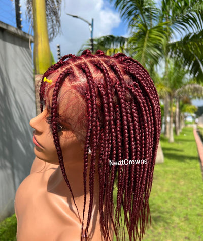 12” Wine Knotless braids ready to ship Frontal wig
