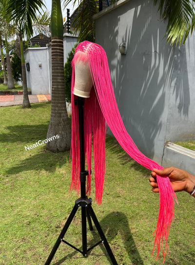 50” Pink Barbie micro Knotless braids HD full lace wig