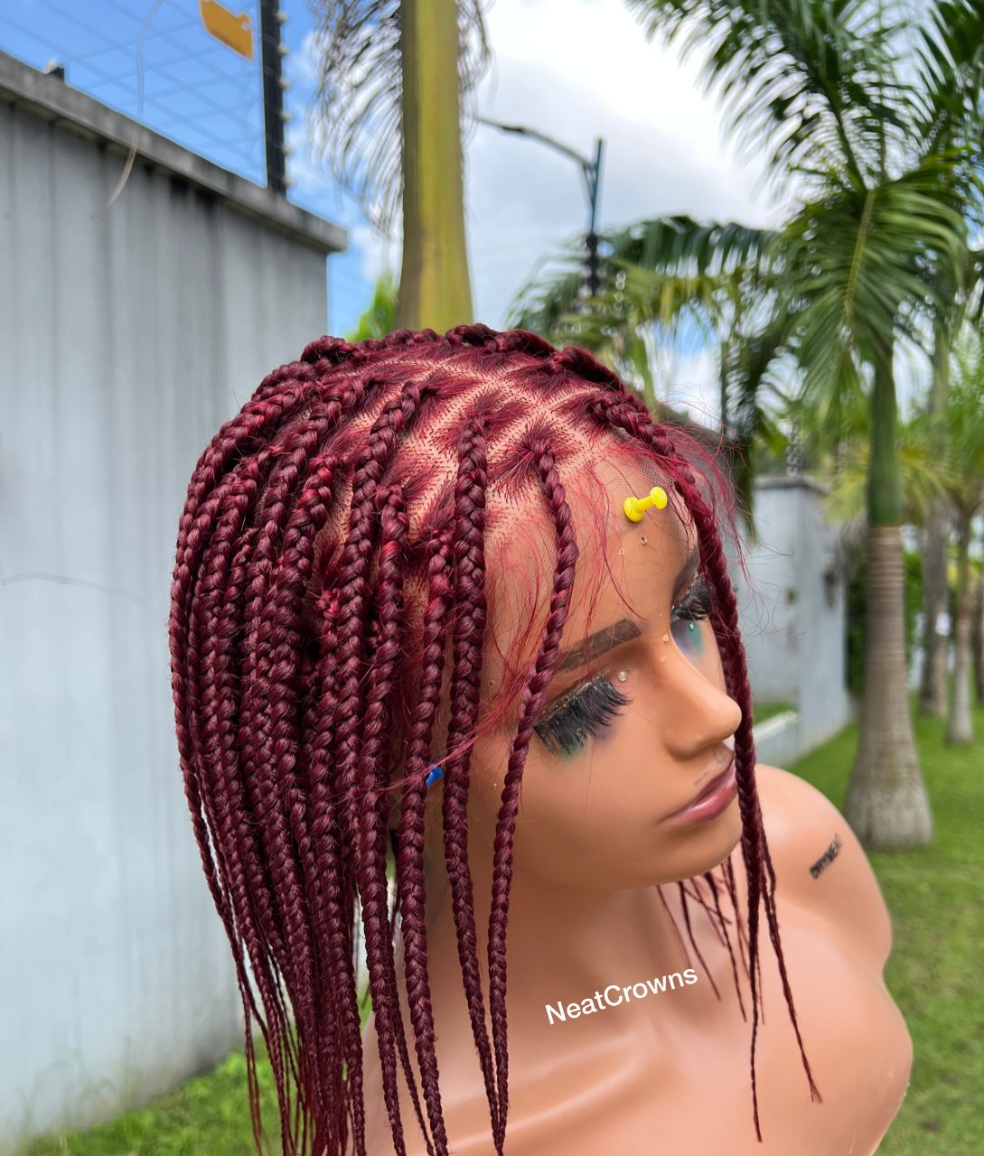 12” Wine Knotless braids ready to ship Frontal wig
